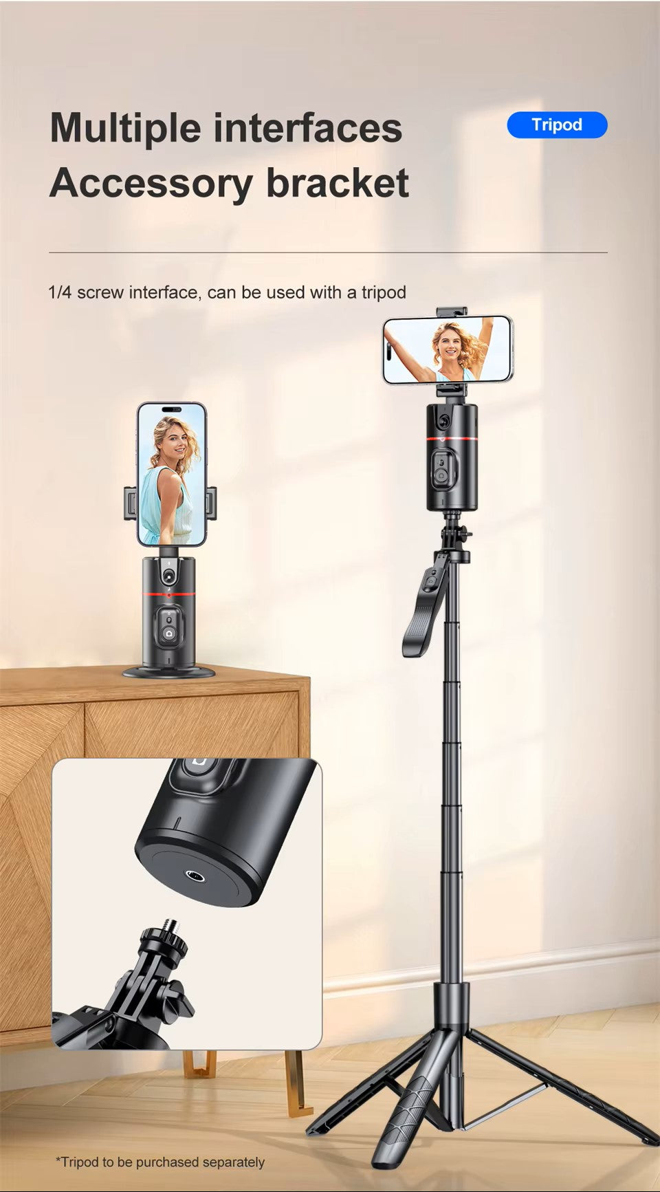 360° Intelligent AI Face Recognition Gimbal Detachable Phone Clip Gesture Control with Wireless Remote Compatible with Smartphones