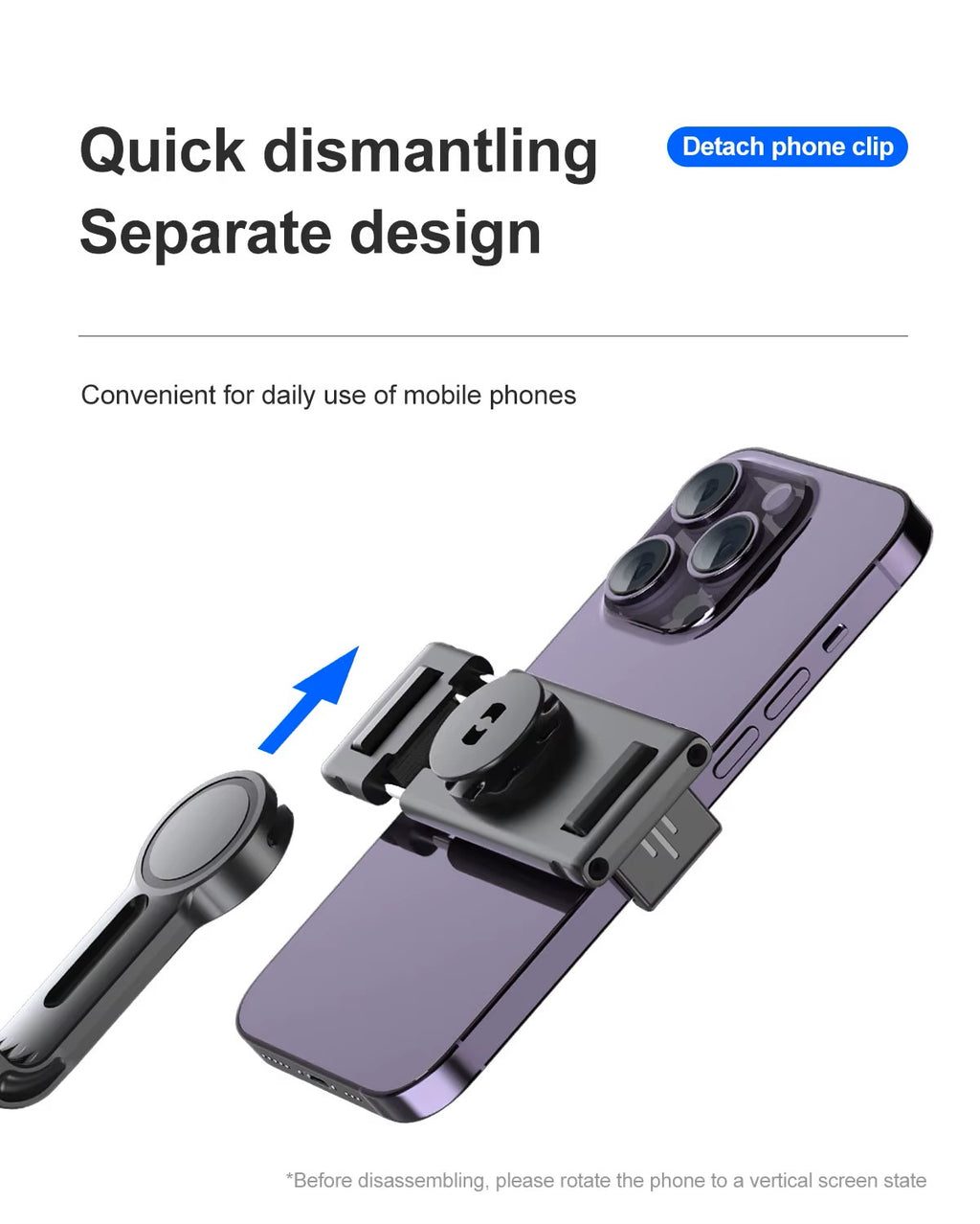360° Intelligent AI Face Recognition Gimbal Detachable Phone Clip Gesture Control with Wireless Remote Compatible with Smartphones