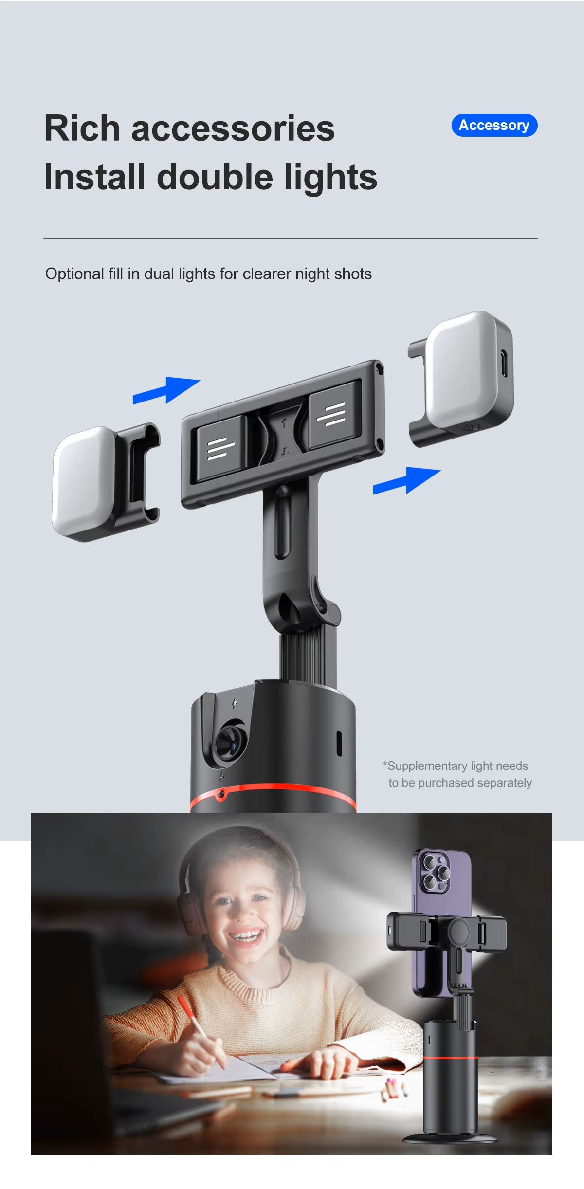 360° Intelligent AI Face Recognition Gimbal Detachable Phone Clip Gesture Control with Wireless Remote Compatible with Smartphones