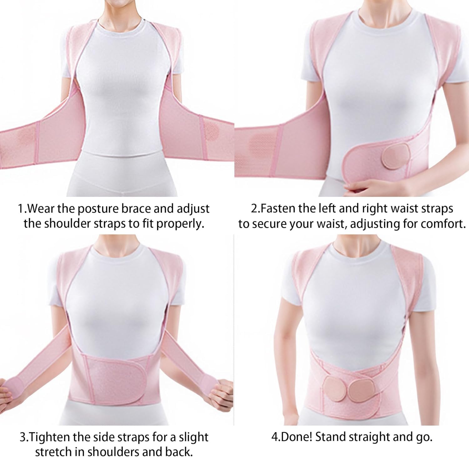 Posture Corrector for Women and Men, Posture Corrector Shoulders Back, Chest Posture Corrector, Upper Back Support with Adjustable Straps, Breathable and Light-Pink