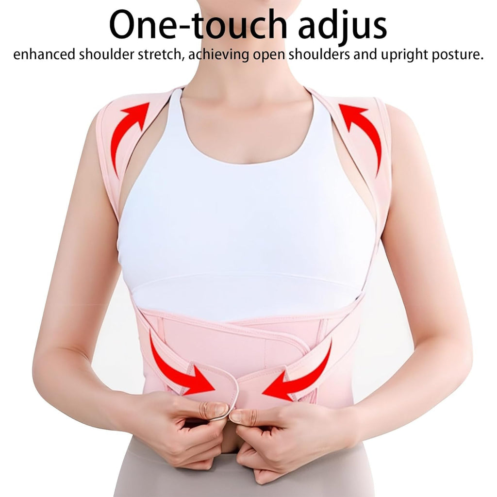 Posture Corrector for Women and Men, Posture Corrector Shoulders Back, Chest Posture Corrector, Upper Back Support with Adjustable Straps, Breathable and Light-Pink