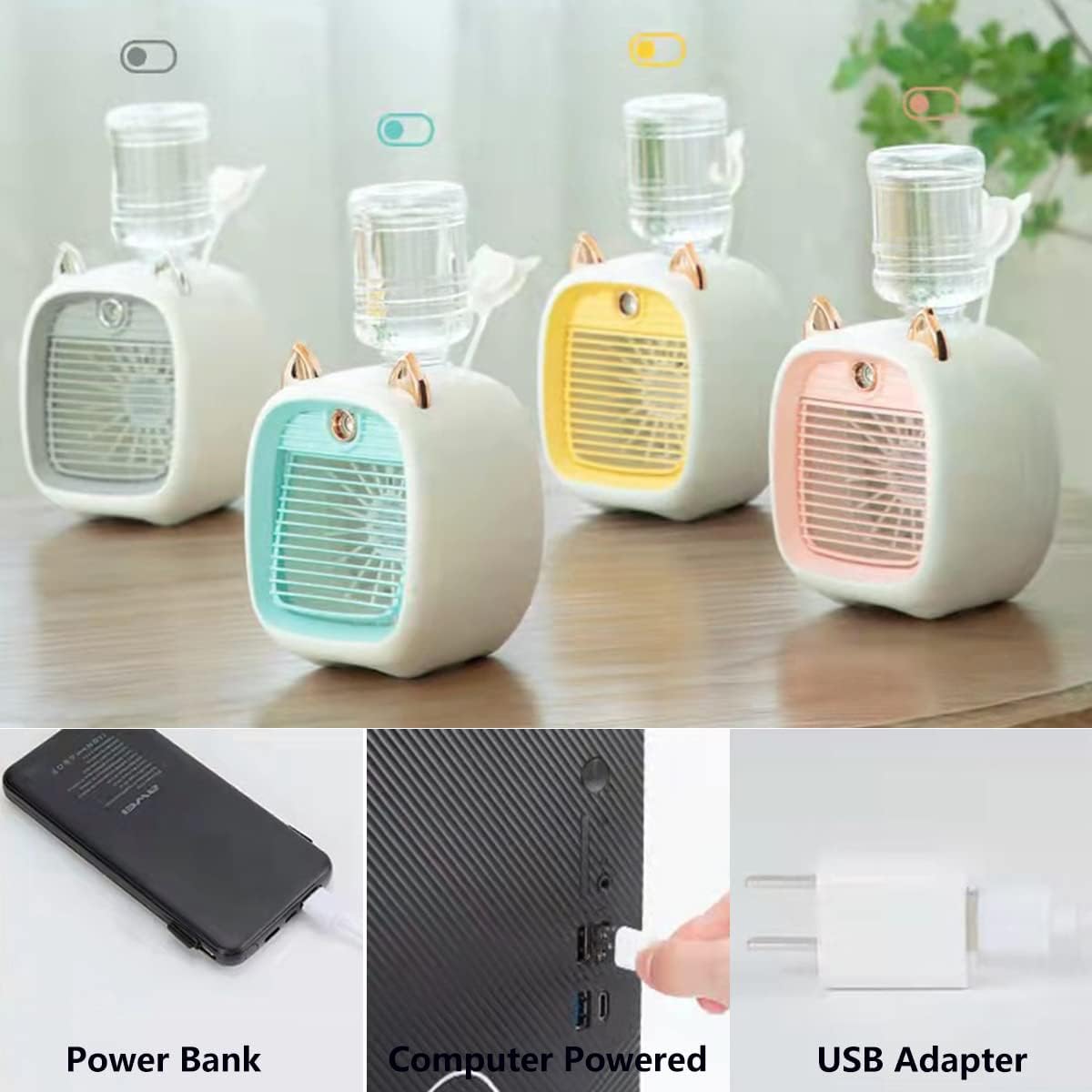 Mini USB Rechargeable Desk Fan, 3 Speeds & Wind Direction Adjustable, USB Charging, 1200mAh