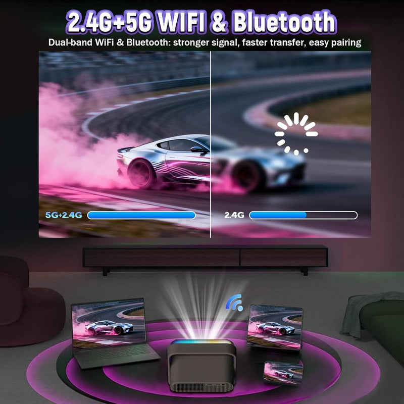 New LCD Android 11 Mini Portable projector 1920x1080p Full HD Support 4K, Home Theater, Auto Focus, Wireless