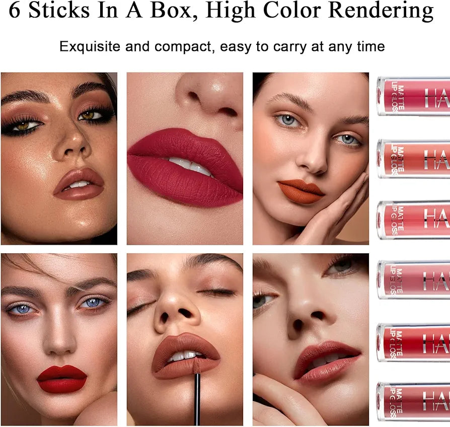 6 Pcs Lipstick Sets for Women,                                Matt Long Lasting Nude Liquid Lipsticks,               Waterproof.                                                                                Stay On Lip Sticks 24 Hours.