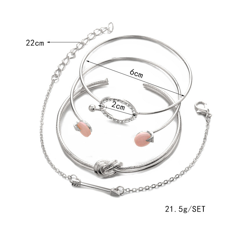 Simple female personality knotted ring circle diamond arrow bracelet jewelry four-piece suit bracelet