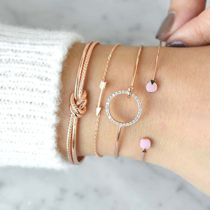 Simple female personality knotted ring circle diamond arrow bracelet jewelry four-piece suit bracelet
