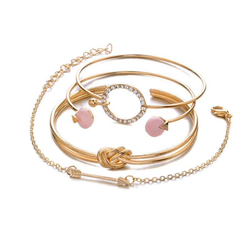 Simple female personality knotted ring circle diamond arrow bracelet jewelry four-piece suit bracelet