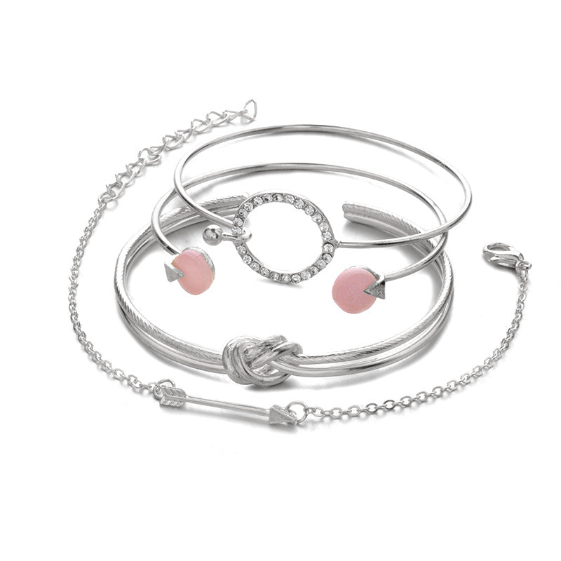 Simple female personality knotted ring circle diamond arrow bracelet jewelry four-piece suit bracelet