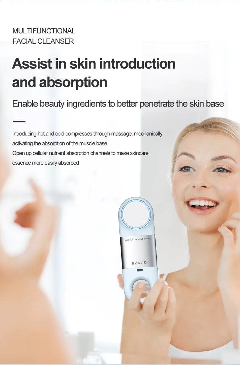 Waterproof Ultrasonic Facial Cleanser – High-Frequency Vibration Deep Cleaning Brush, Hot Compress for Serum Absorption, Cold Compress for Soothing & Calming, Multi-Purpose Beauty Tool for Women & Men