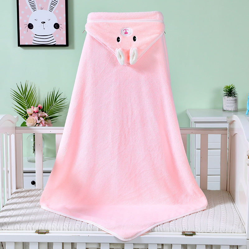 Baby bath towel newborn blanket swaddle blanket coral fleece wrap embroidered blanket animal closed eyes hooded cloak