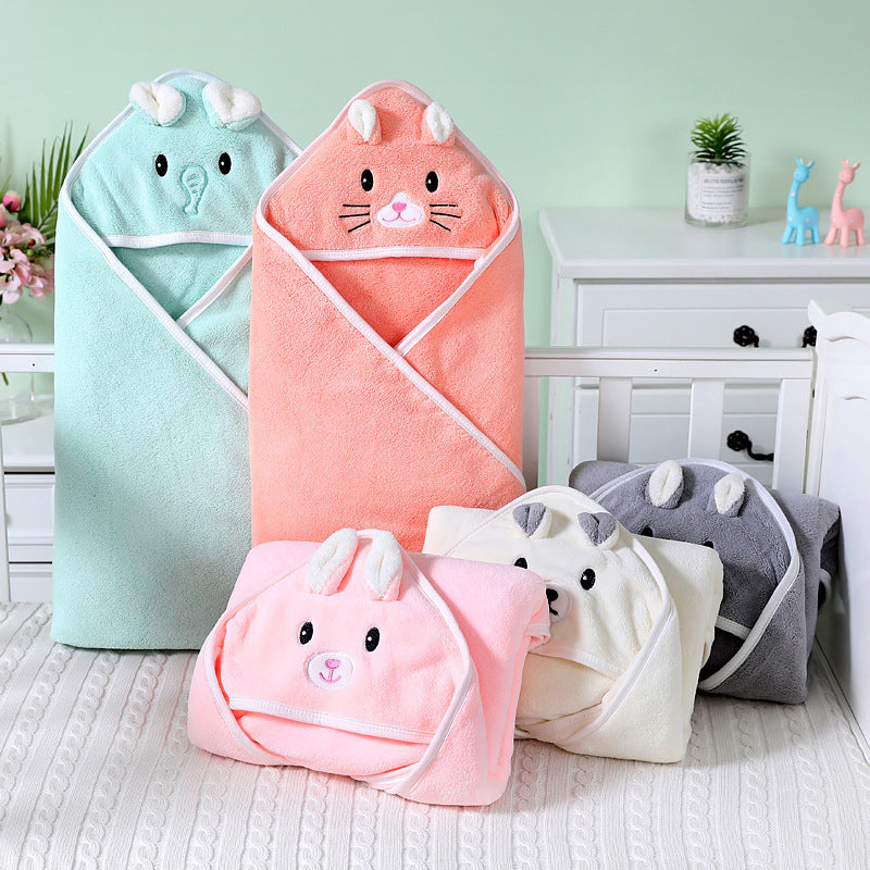 Baby bath towel newborn blanket swaddle blanket coral fleece wrap embroidered blanket animal closed eyes hooded cloak