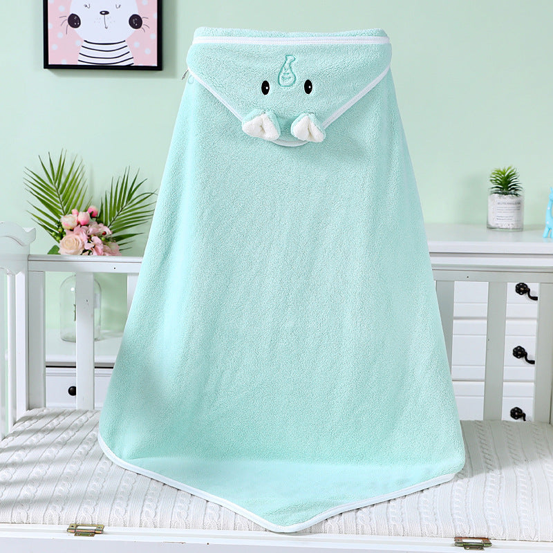 Baby bath towel newborn blanket swaddle blanket coral fleece wrap embroidered blanket animal closed eyes hooded cloak