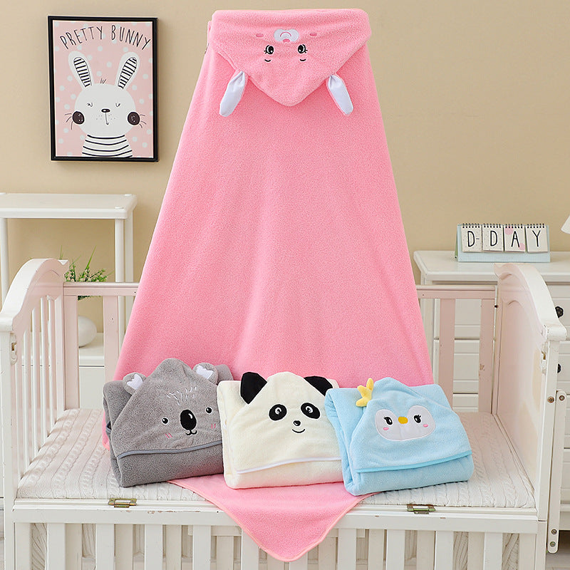 Baby bath towel newborn blanket swaddle blanket coral fleece wrap embroidered blanket animal closed eyes hooded cloak