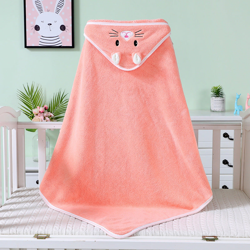 Baby bath towel newborn blanket swaddle blanket coral fleece wrap embroidered blanket animal closed eyes hooded cloak
