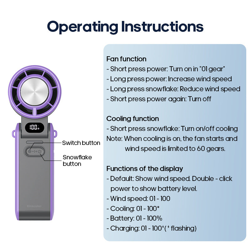 Digital display handheld foldable fan, High-speed cooling small fan