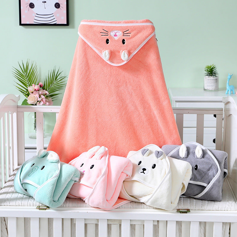 Baby bath towel newborn blanket swaddle blanket coral fleece wrap embroidered blanket animal closed eyes hooded cloak