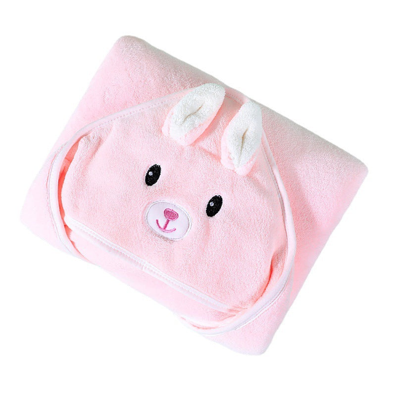 Baby bath towel newborn blanket swaddle blanket coral fleece wrap embroidered blanket animal closed eyes hooded cloak