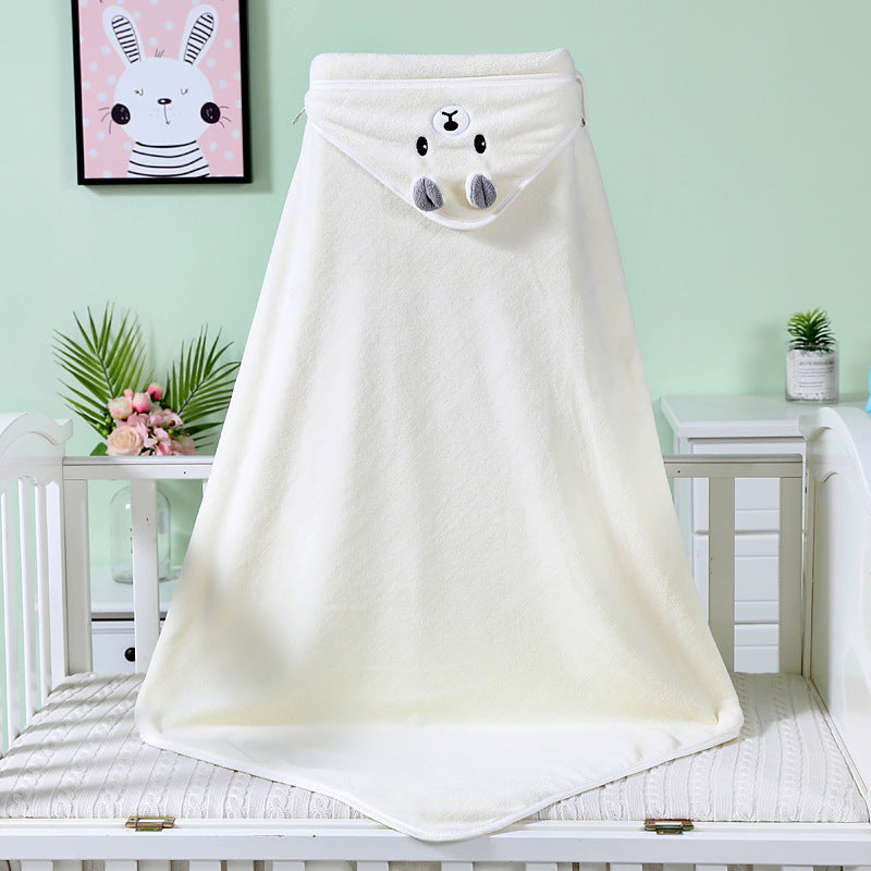 Baby bath towel newborn blanket swaddle blanket coral fleece wrap embroidered blanket animal closed eyes hooded cloak