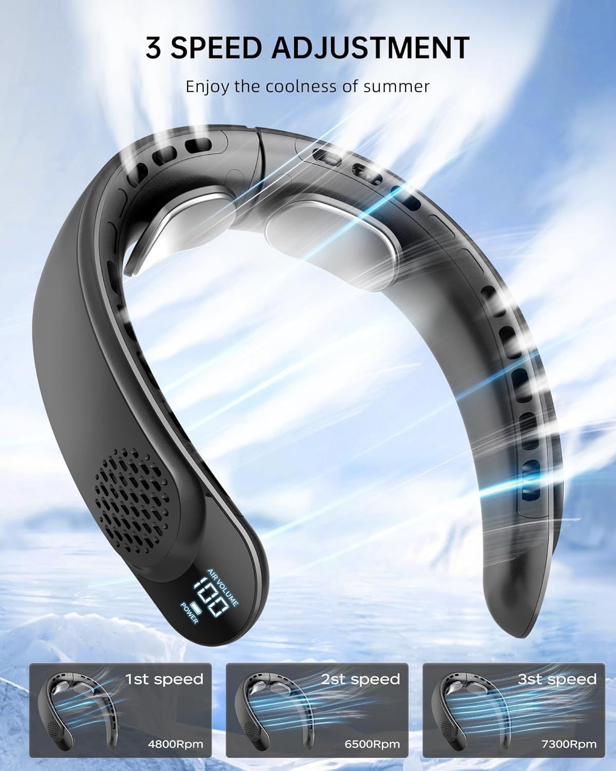 Portable Bladeless Cooling Fan, Rechargeable, Large Capacity, Digital display, Strong Wind Fast Cooling
