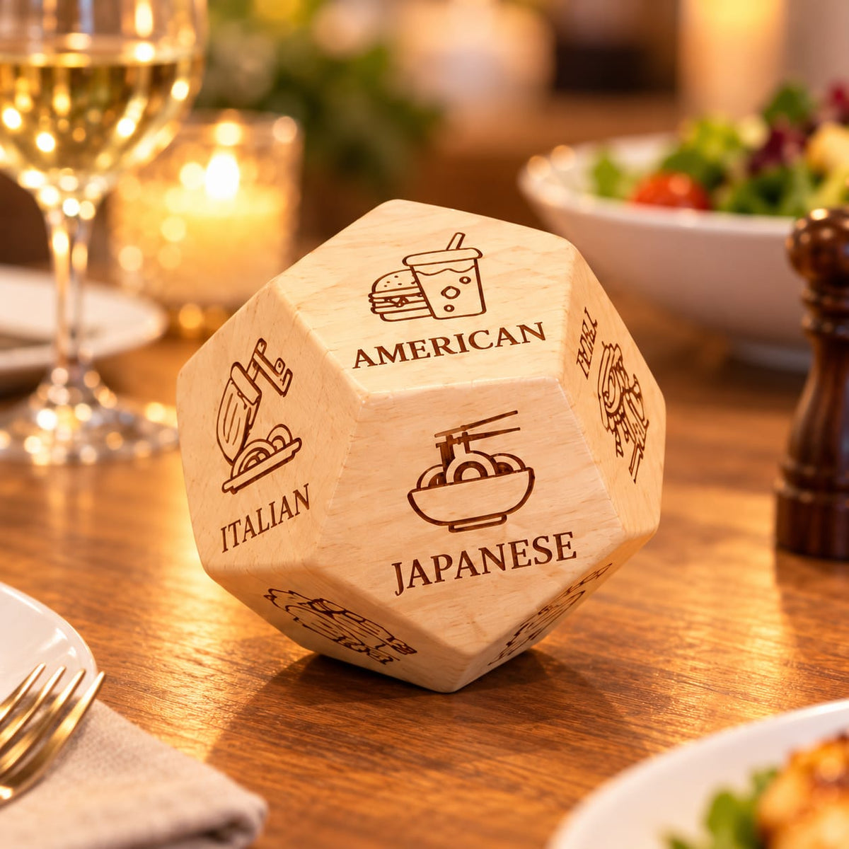 Wooden Decision Dice – What to Eat & Watch