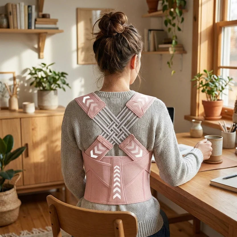 Posture Corrector for Women and Men, Posture Corrector Shoulders Back, Chest Posture Corrector, Upper Back Support with Adjustable Straps, Breathable and Light-Pink