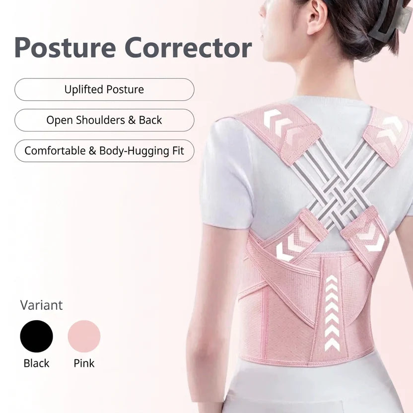 Posture Corrector for Women and Men, Posture Corrector Shoulders Back, Chest Posture Corrector, Upper Back Support with Adjustable Straps, Breathable and Light-Pink