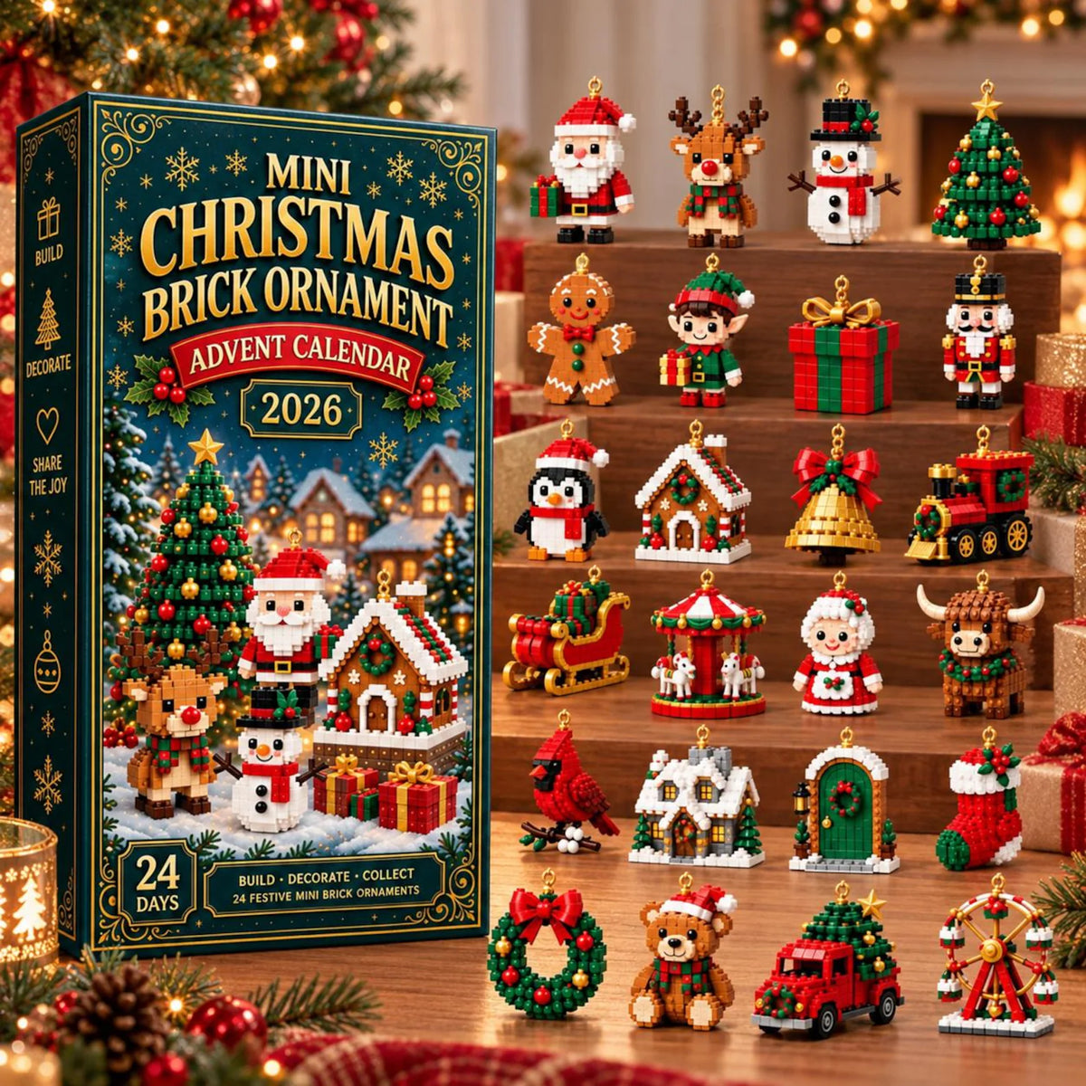 Christmas ornament advent calendar box and full assortment of 24 miniature decorations
