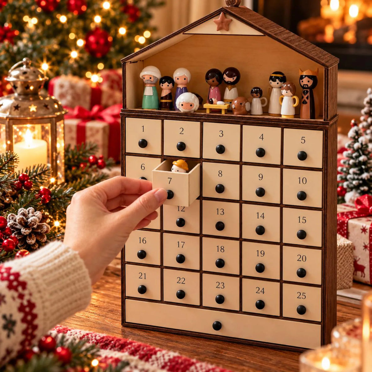 3D Wooden Nativity Advent Calendar – 25-Day Christmas Countdown