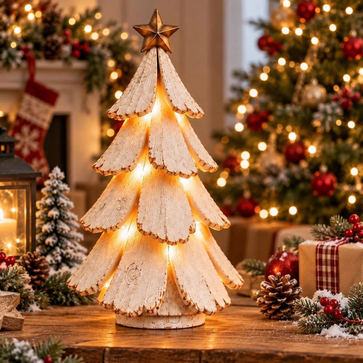 Vintage Mini Lighted Christmas Tree Figurine, Christmas Tabletop Centerpiece, Farmhouse Home Decor, Christmas Gift