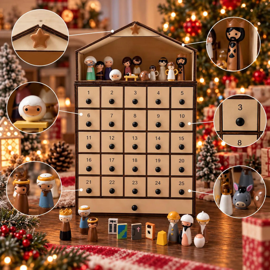 3D Wooden Nativity Advent Calendar – 25-Day Christmas Countdown
