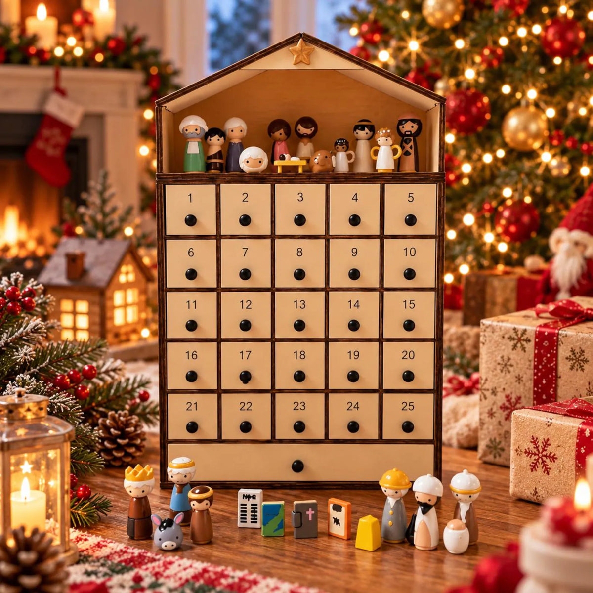3D Wooden Nativity Advent Calendar – 25-Day Christmas Countdown