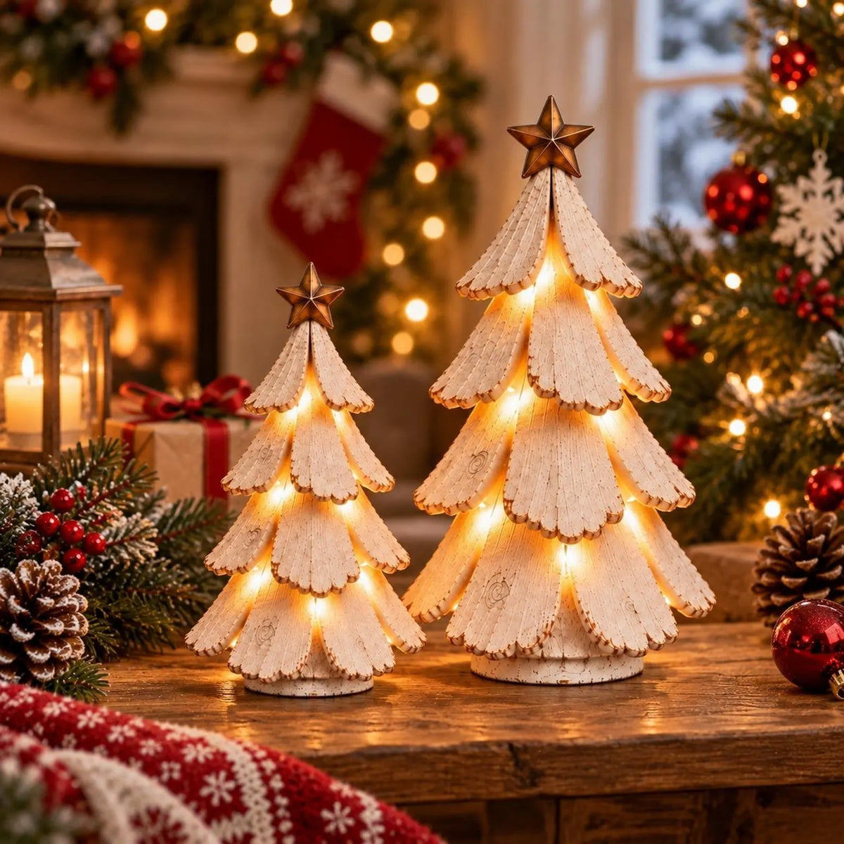 Vintage Mini Lighted Christmas Tree Figurine, Christmas Tabletop Centerpiece, Farmhouse Home Decor, Christmas Gift