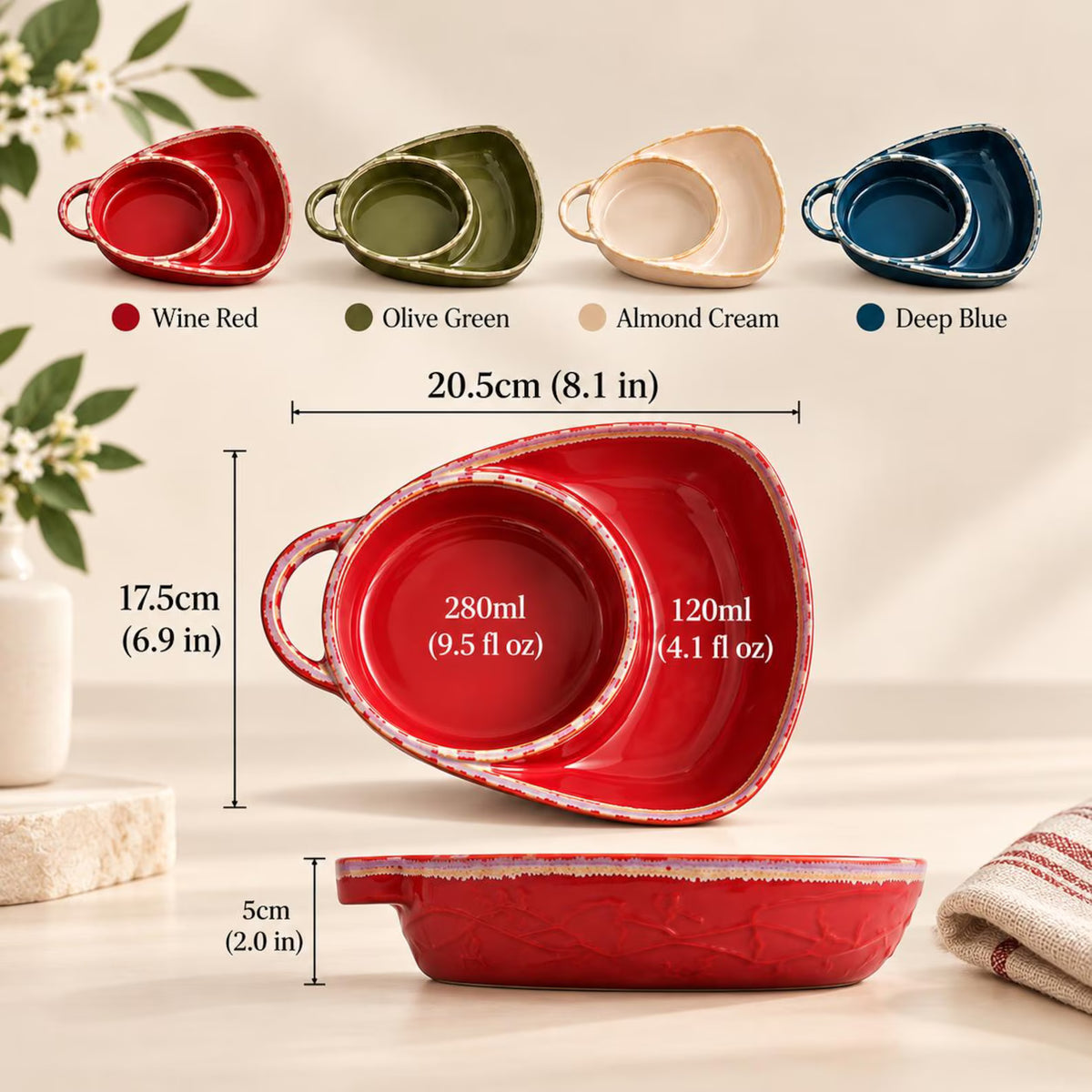 Ceramic Soup and Sandwich Bowl with Handle | Divided Serving Dish