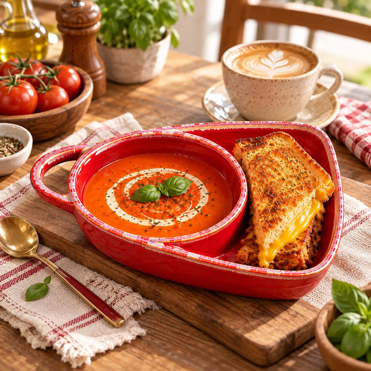 Ceramic Soup and Sandwich Bowl with Handle | Divided Serving Dish