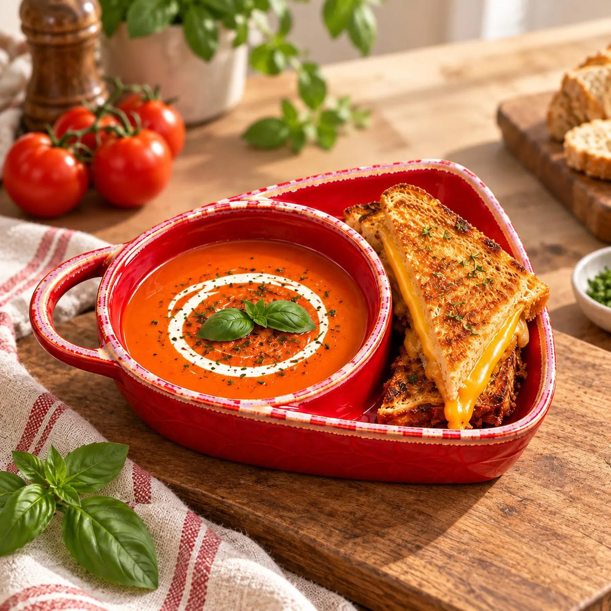 Ceramic Soup and Sandwich Bowl with Handle | Divided Serving Dish