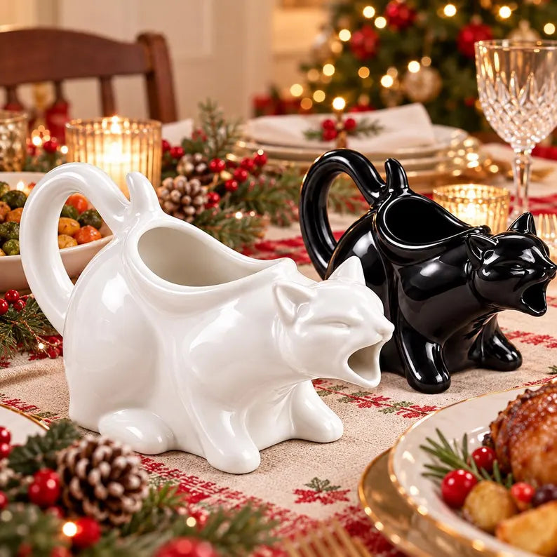 Funny Cat Gravy Boat – Ceramic Sauce Pitcher