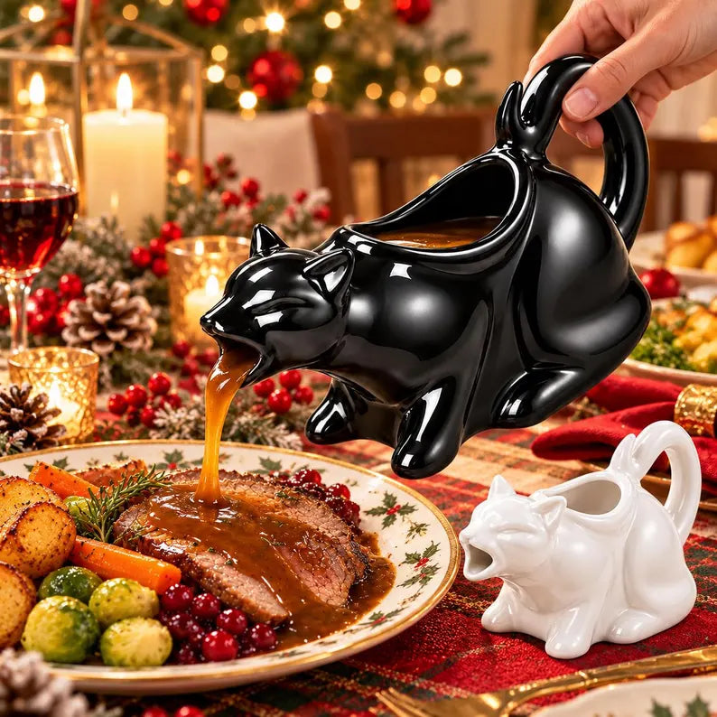 Funny Cat Gravy Boat – Ceramic Sauce Pitcher