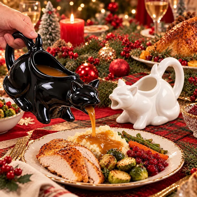 Funny Cat Gravy Boat – Ceramic Sauce Pitcher
