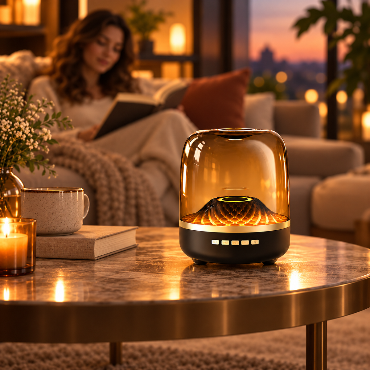 Manhattan Bluetooth speaker in a warm, relaxed living room